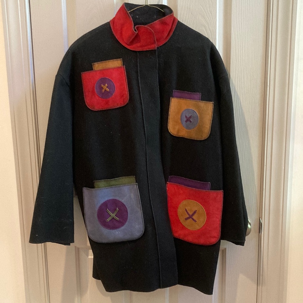 Colorful Pocket Black Coat